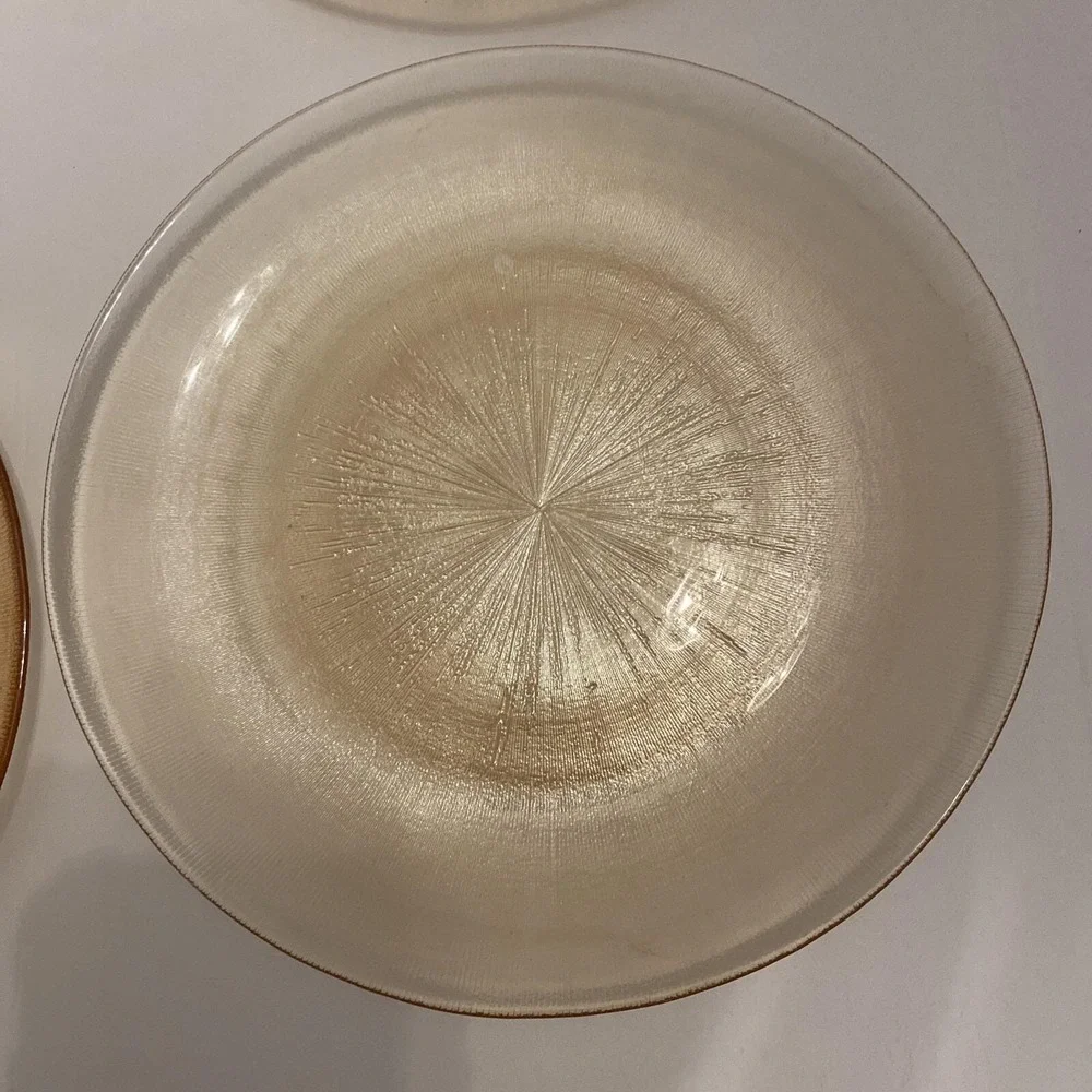 Amber‎ Iridescent Carnival Glass Plates Impressed Pinwheel Starburst Set Of 4